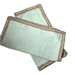 Pair 20x20 Throw Pillow Cover Mint Green Crochet Border Cushion Decor Phantoscop